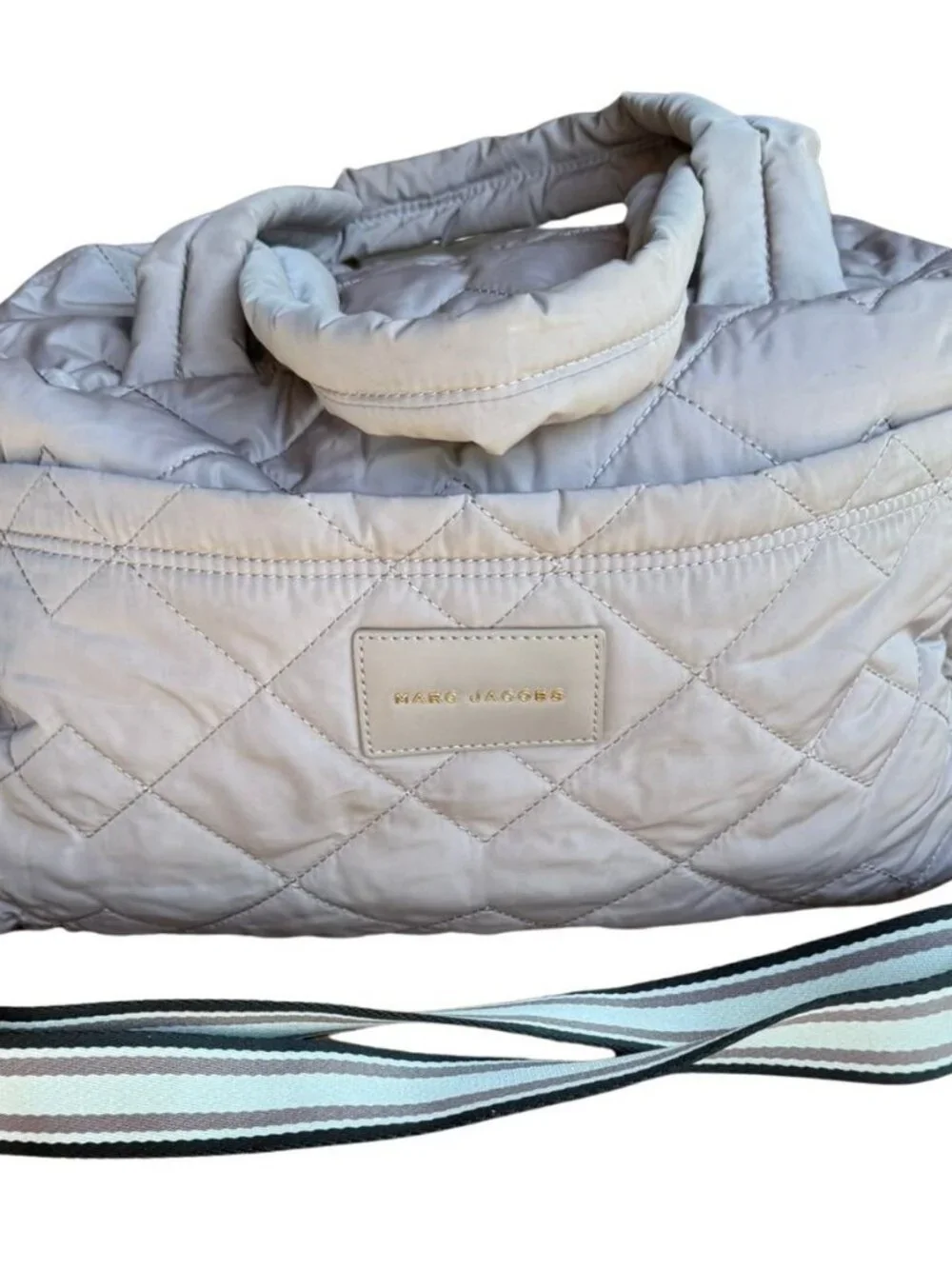 Marc Jacobs Quilted Nylon Tote Bag Puffy Crossbody Travel Diaper Bag Taupe